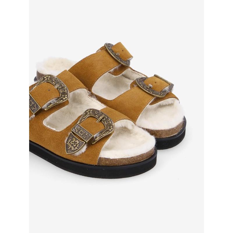 LUCIA BUCKLE W - SUEDE/FUR - COGNAC/DOVE